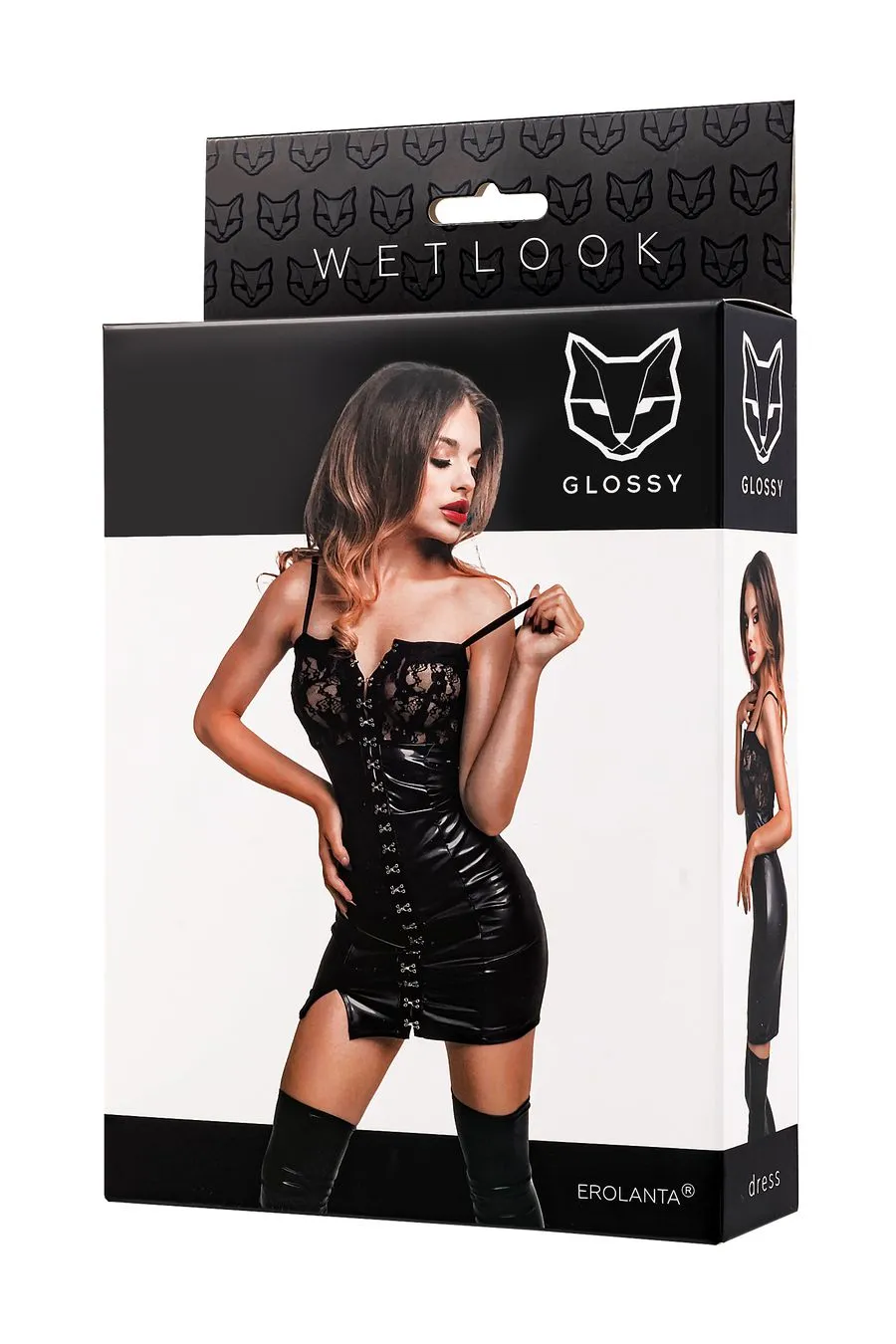 Эротическое платье glossy nelly с кружевом из материала wetlook, черное, s в Воронеже