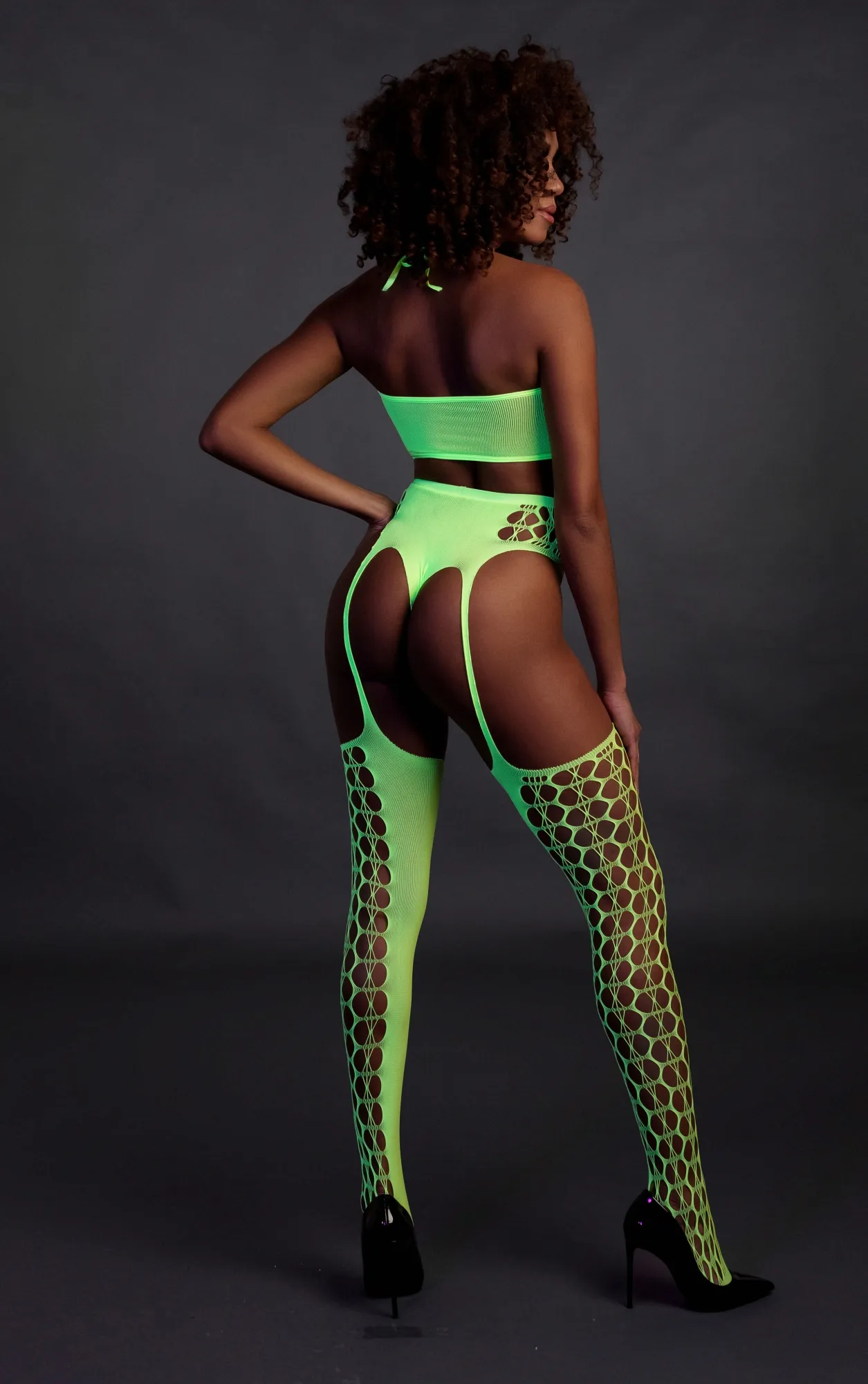 Эротическое топ в комплекте с чулками и трусиками two piece with crop top and stockings - green - xs/xl в Воронеже
