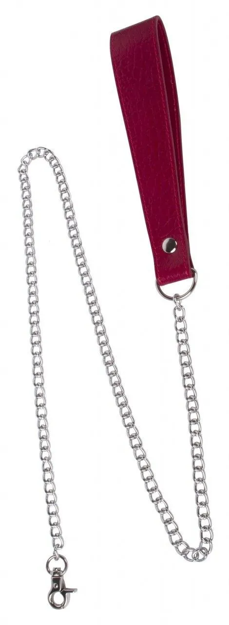 поводок tm fire horse с цепочкой и кожаной ручкой, красный в Воронеже