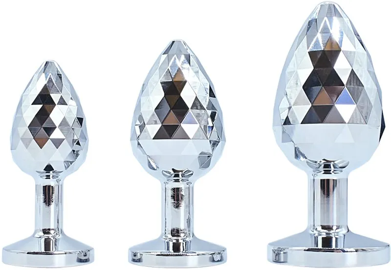 алюминивая текстурная анальная пробка с прозрачным кристаллом medium в Воронеже