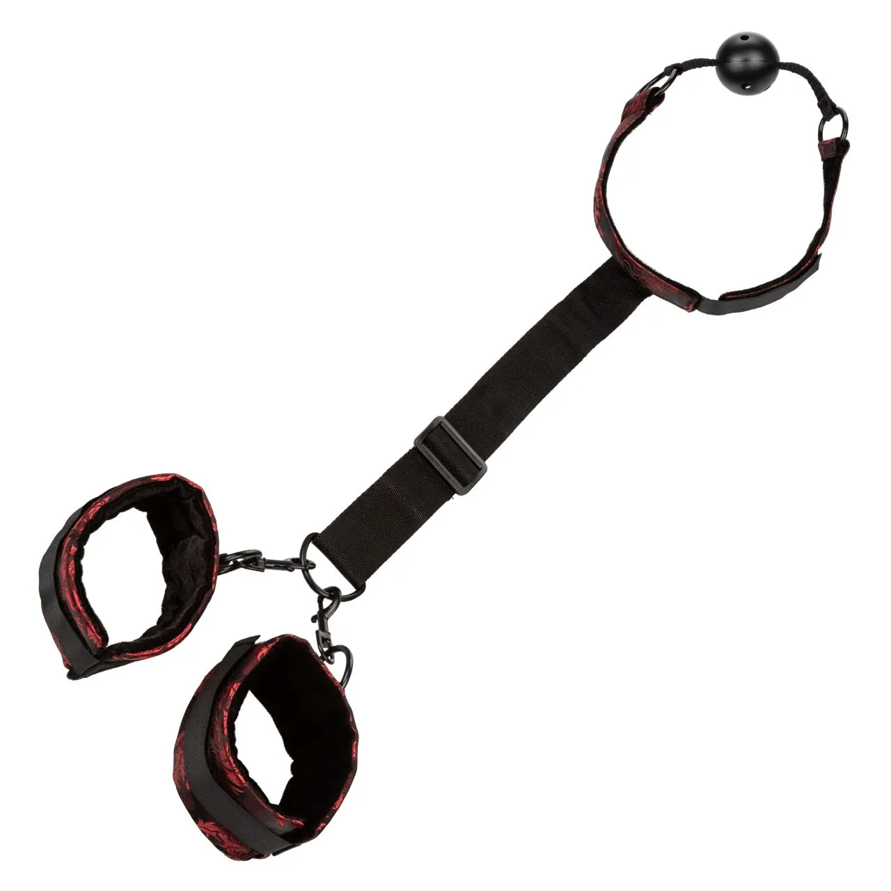 кляп-шарик с фиксацией рук scandal breathable ball gag with cuffs в Воронеже