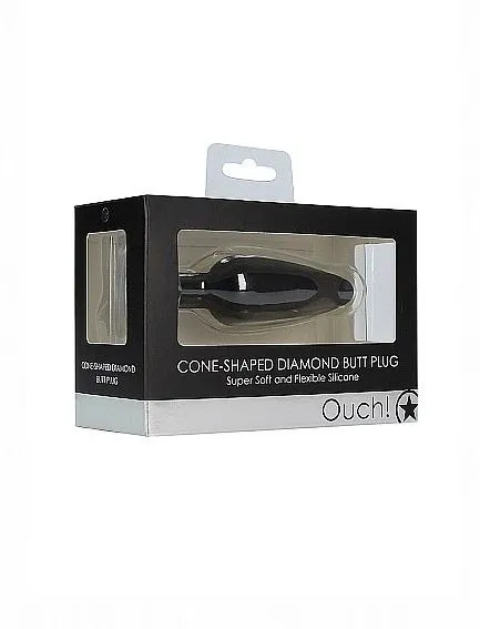 анальная пробка с прозрачным кристаллом cone-shaped diamond, чёрная в Воронеже