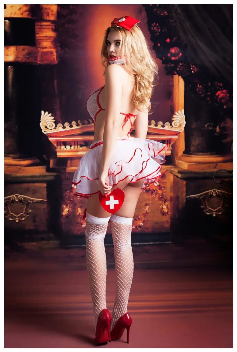 Эротическое костюм медсестры candy girl lola, бело-красный в Воронеже