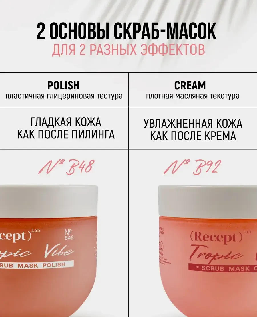 средство косметическое для ухода за кожей, для взрослых: скраб-маска для тела recept lab tropic vibe scrub cream в Воронеже