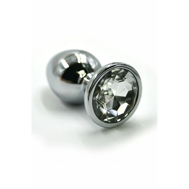серебристая анальная пробка с прозрачным кристаллом (small) в Воронеже