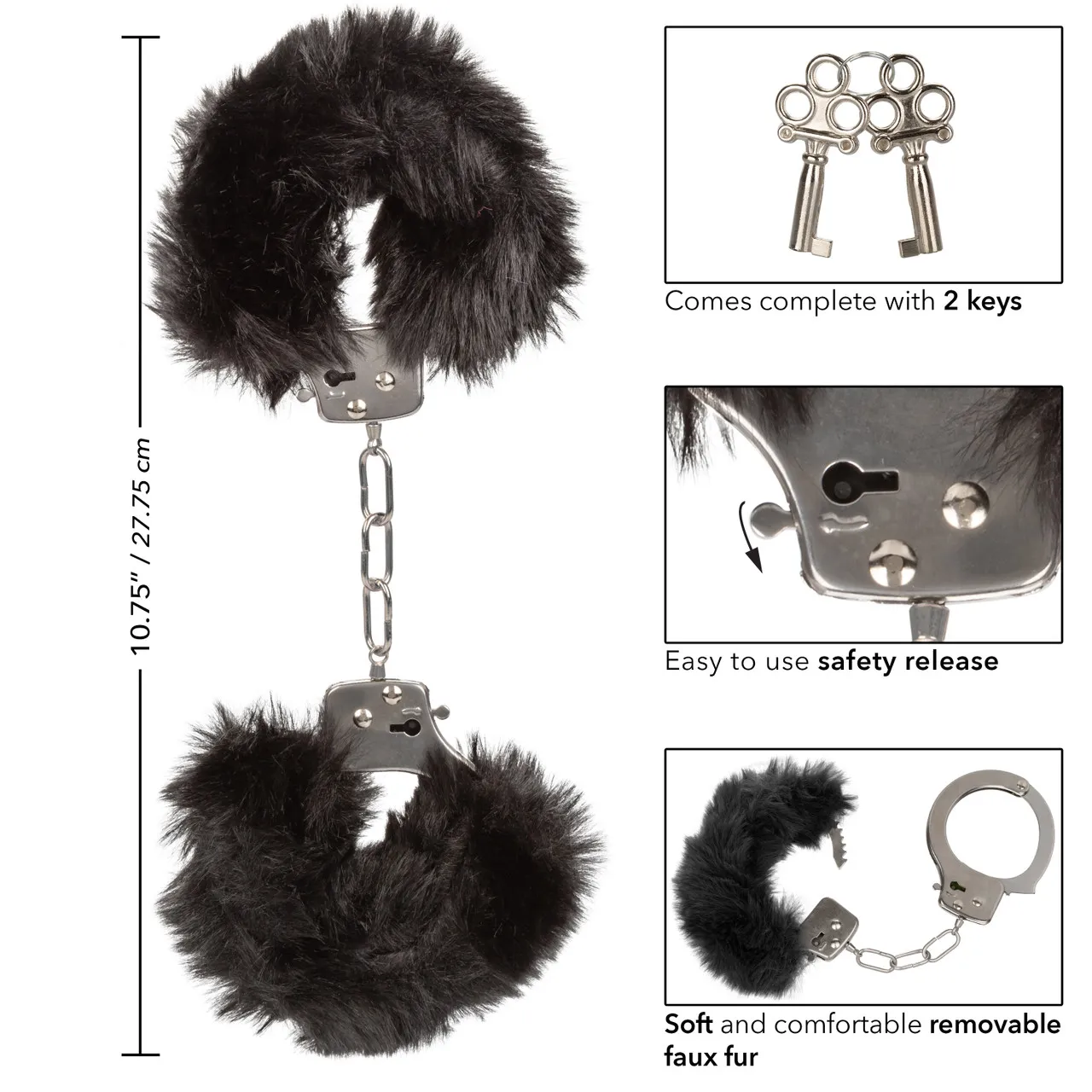 металлические наручники с искусственным мехом ultra fluffy furry cuffs-black в Воронеже