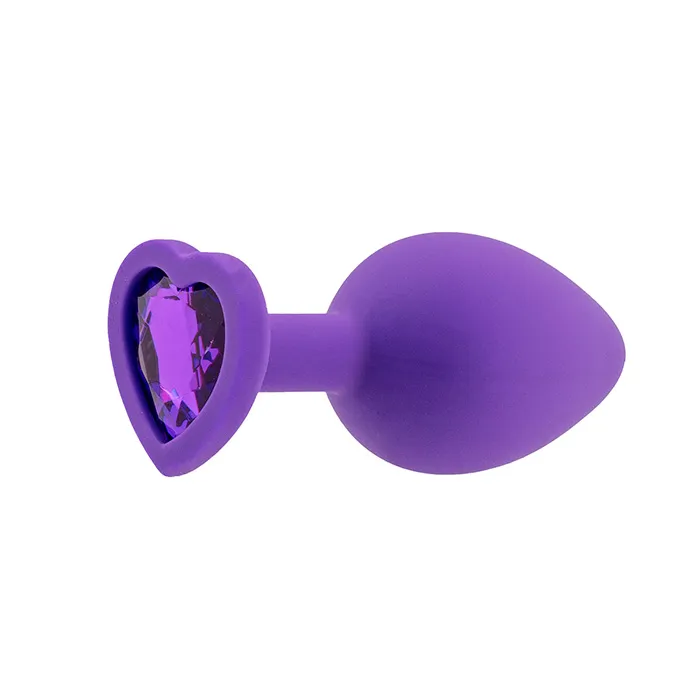 Анальная пробка Pink Rabbit Mara силиконовая с фиолетовым кристаллом-сердцем, размер M, фиолетовая