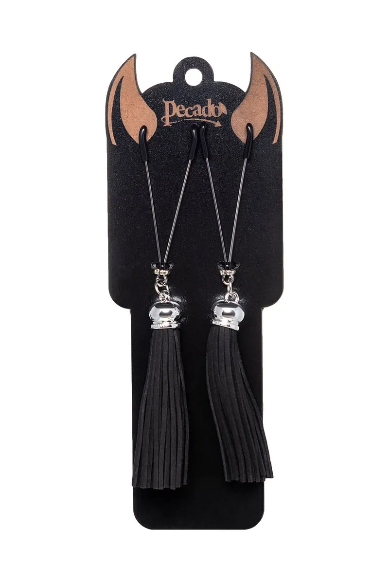 зажимы на соски pecado bdsm, «вилки», с кисточками из замши, металл, черные в Воронеже
