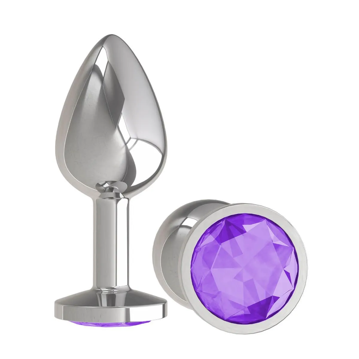 Анальная пробка Dжага Dжага Silver с фиолетовым кристаллом