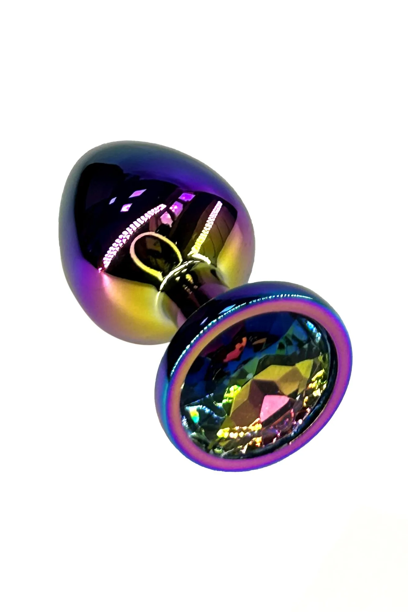 Анальная пробка с кристаллом цвета неохром (Small)