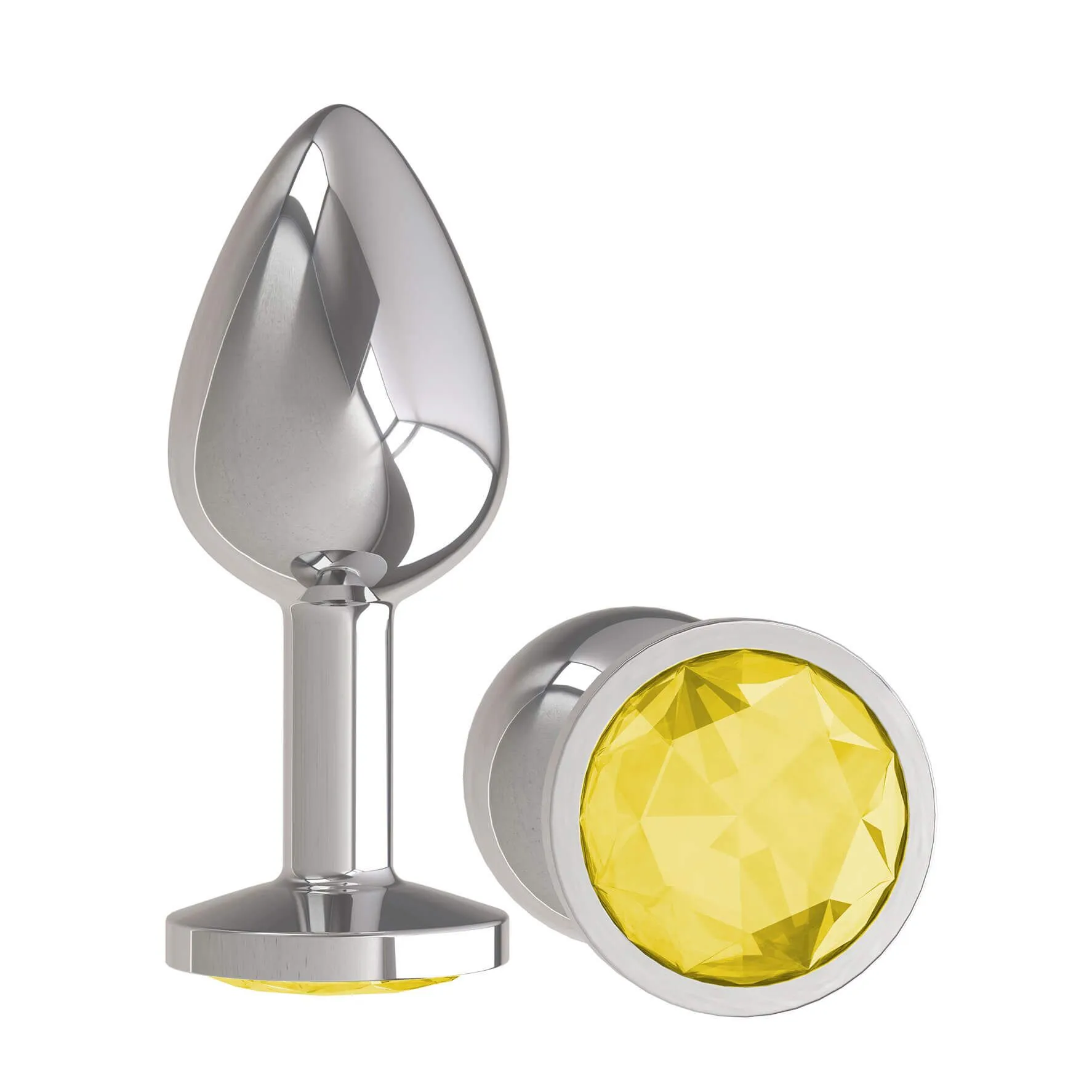 Анальная пробка Dжага Dжага Silver с желтым кристаллом