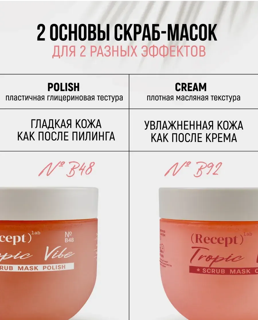 средство косметическое для ухода за кожей, для взрослых:  скраб-маска для тела recept lab tropic vibe scrub polish в Воронеже