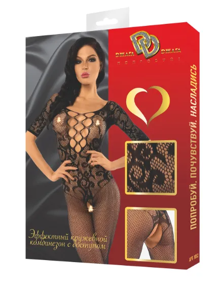 Эротическое комбинезон-сетка кружевной с доступом, черная в Воронеже