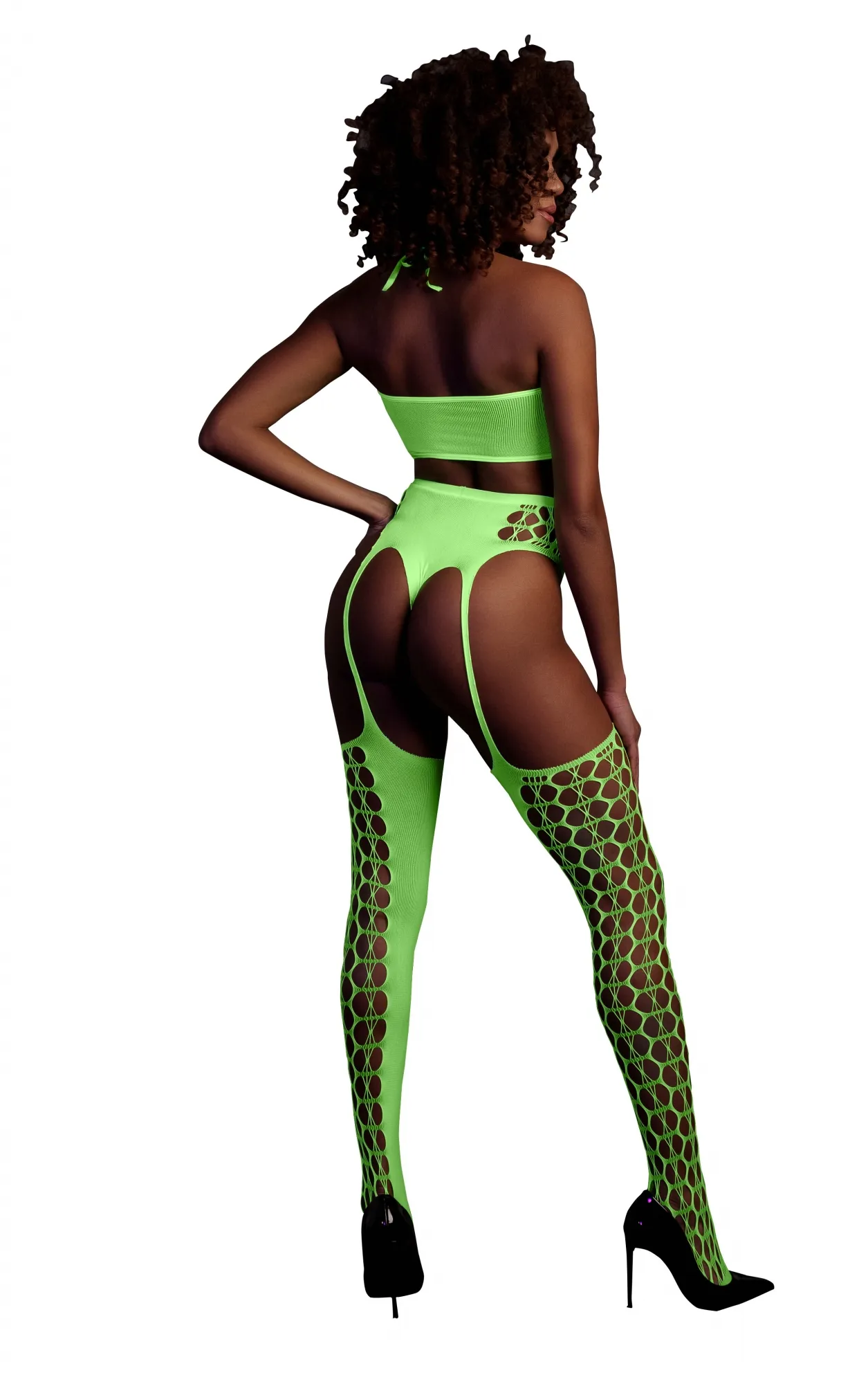 Эротическое топ в комплекте с чулками и трусиками two piece with crop top and stockings - green - xs/xl в Воронеже