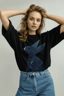 Футболка-блузка из футера ONESIZE, Джинсовая