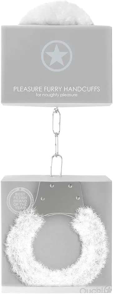 металлические наручники с меховой обивкой pleasure handcuffs furry, белые в Воронеже