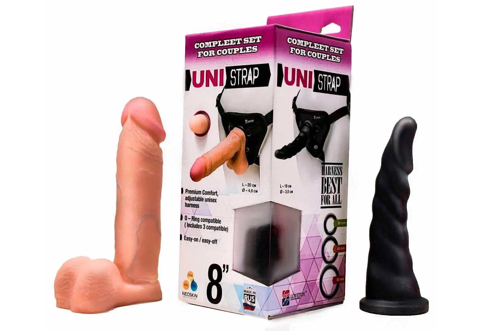 комплект lovetoy uni strap 8 black belt champion, 2 насадки в Воронеже