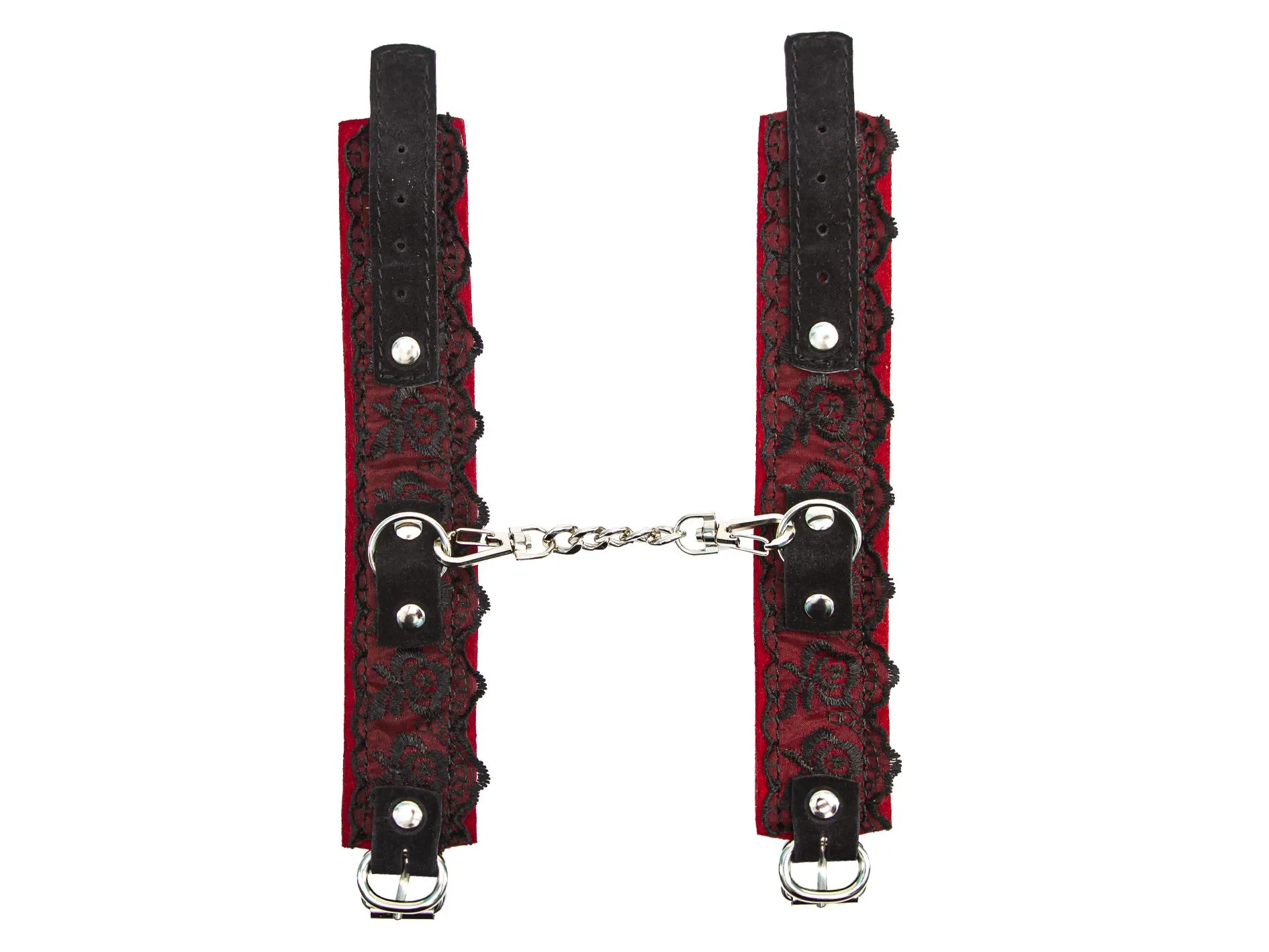 hаручники pinkrabbit замшевые красные с черным кружевом на цепочке в Воронеже