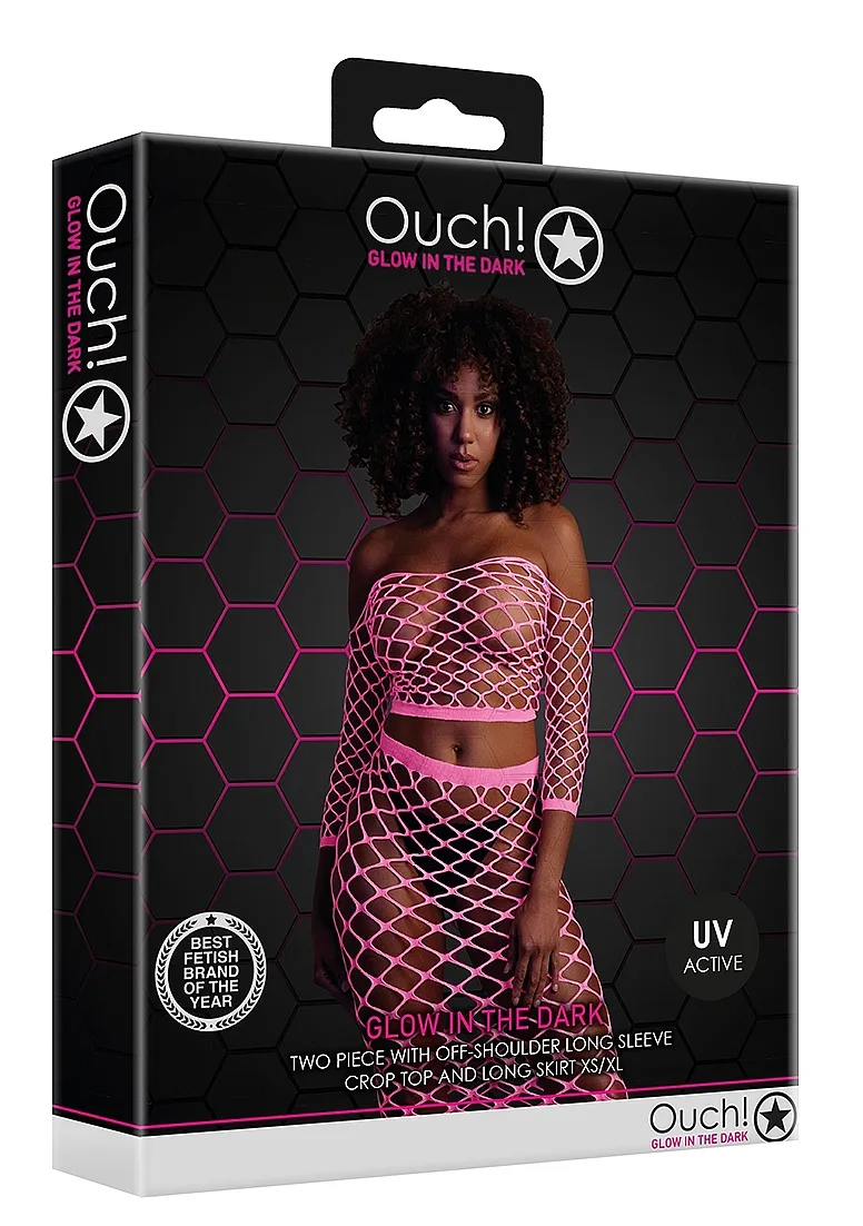 Топ с нижней юбкой Long Sleeve Crop Top and Long Skirt - Neon Pink