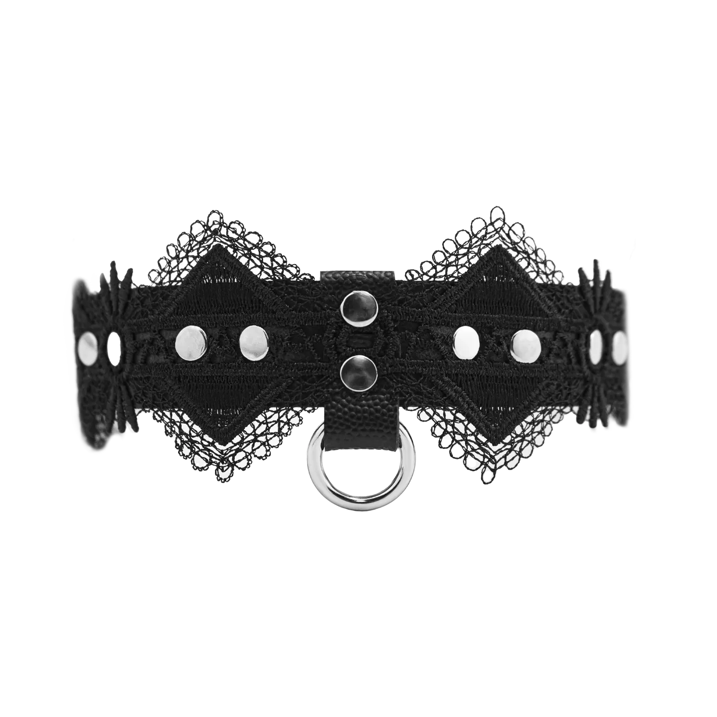 Чокер с кружевом и кольцами со стразами