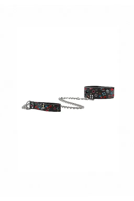Ошейник Printed Collar With Leash Old School Tattoo Style