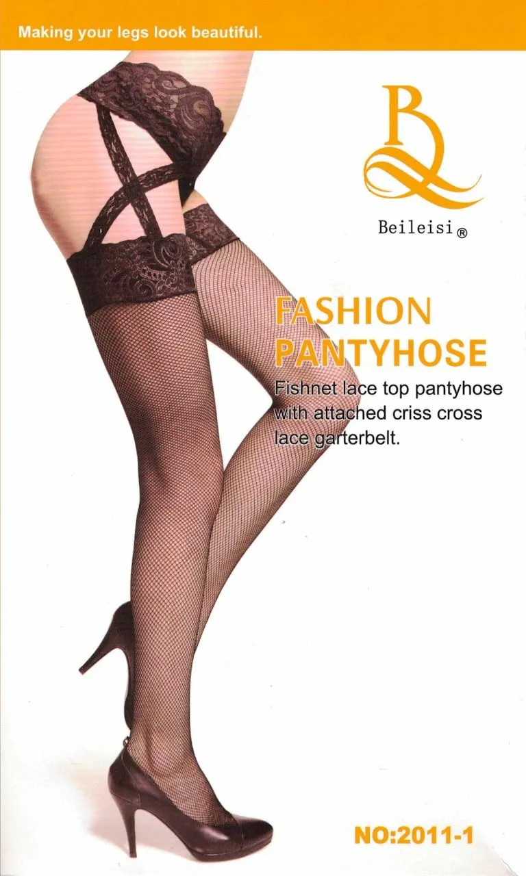 Чулки в сетку с кружевным поясом, черные (42-48)