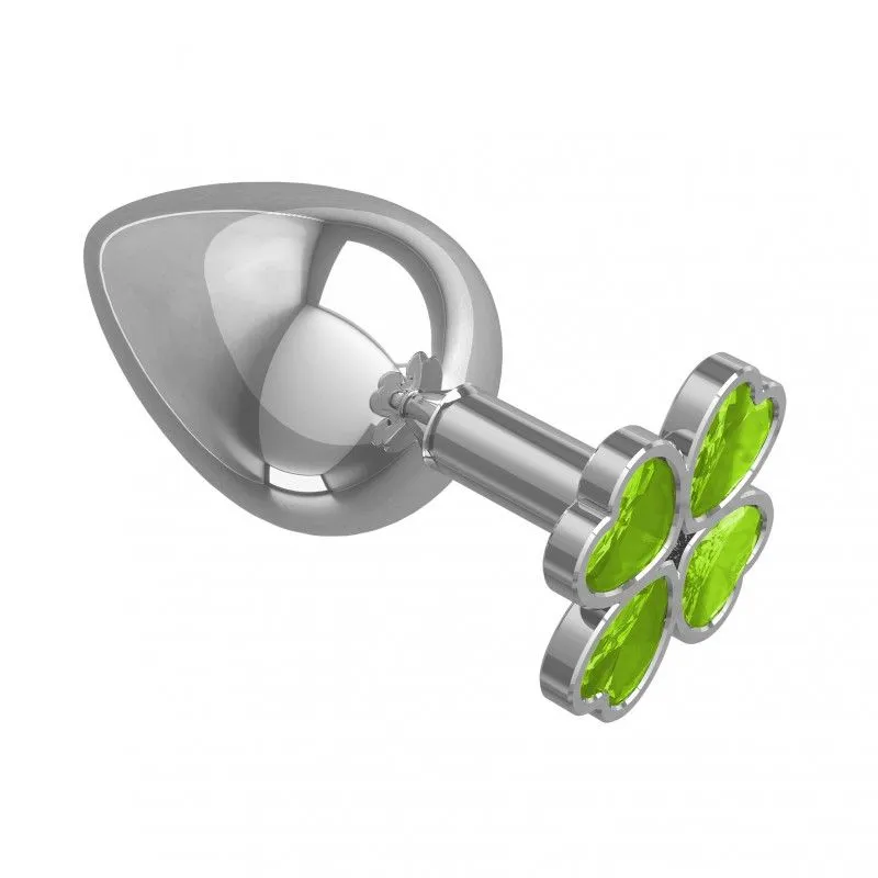 анальная втулка silver большая с салатовым кристаллом "клевер" в Воронеже