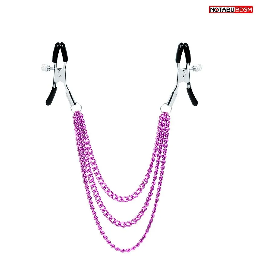 Зажимы на соски с тремя цепочками NoTabu, розовые