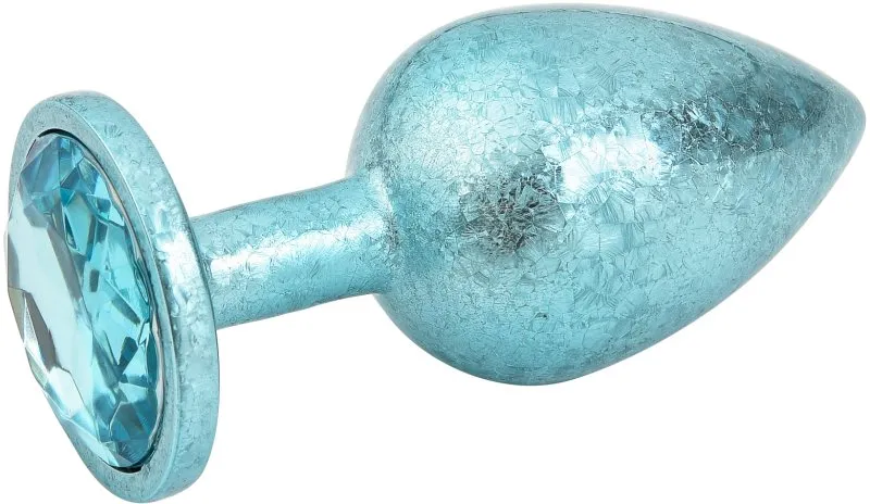 голубая алюминивая анальная пробка с кристаллом medium в Воронеже