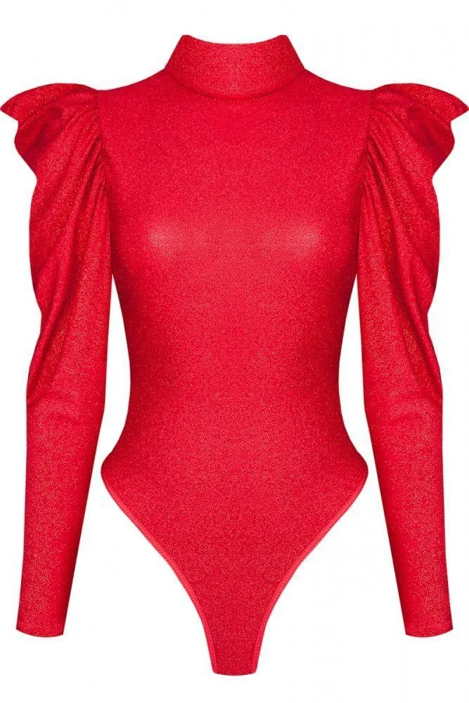 Эротическое боди с рюшами на плечах и вырезом на спине demoniq, красное в Воронеже