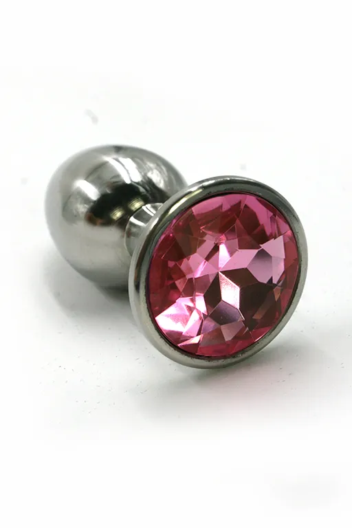 Анальная пробка из аллюминия со светло-розовым кристаллом (Medium)