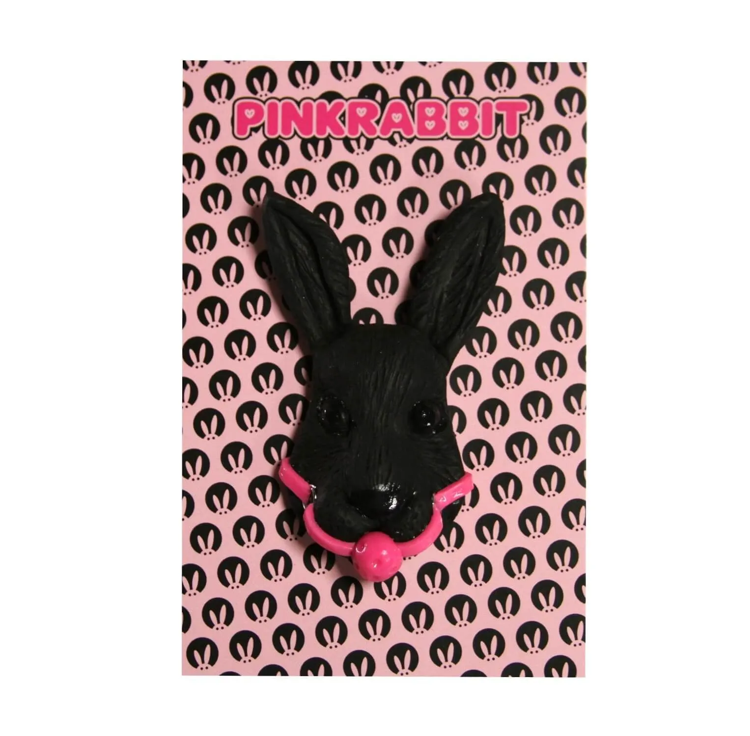 Брошь PinkRabbit Черный кролик с розовым кляпом, на магните