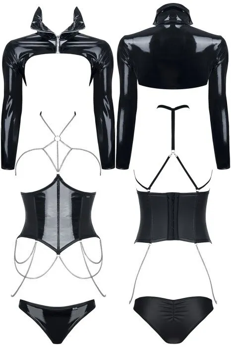 Эротическое комплект из жакета, корсета и трусиков demoniq artemis, черный в Воронеже