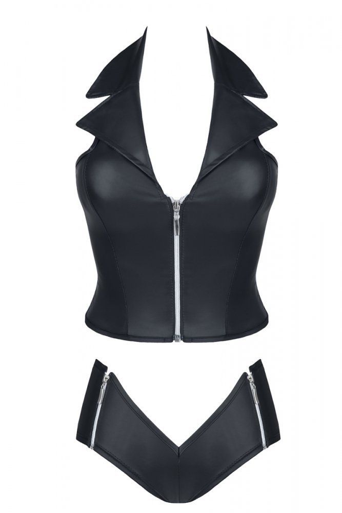Эротическое комплект из жилетки на молнии и шортиков demoniq eva, черный в Воронеже