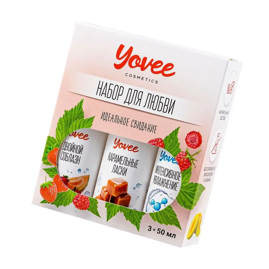 набор гелей-смазок yovee для любви (721008+721014+721052), вкус(клубн/дыня+карам)+увл(гиалур),3х50мл в Воронеже