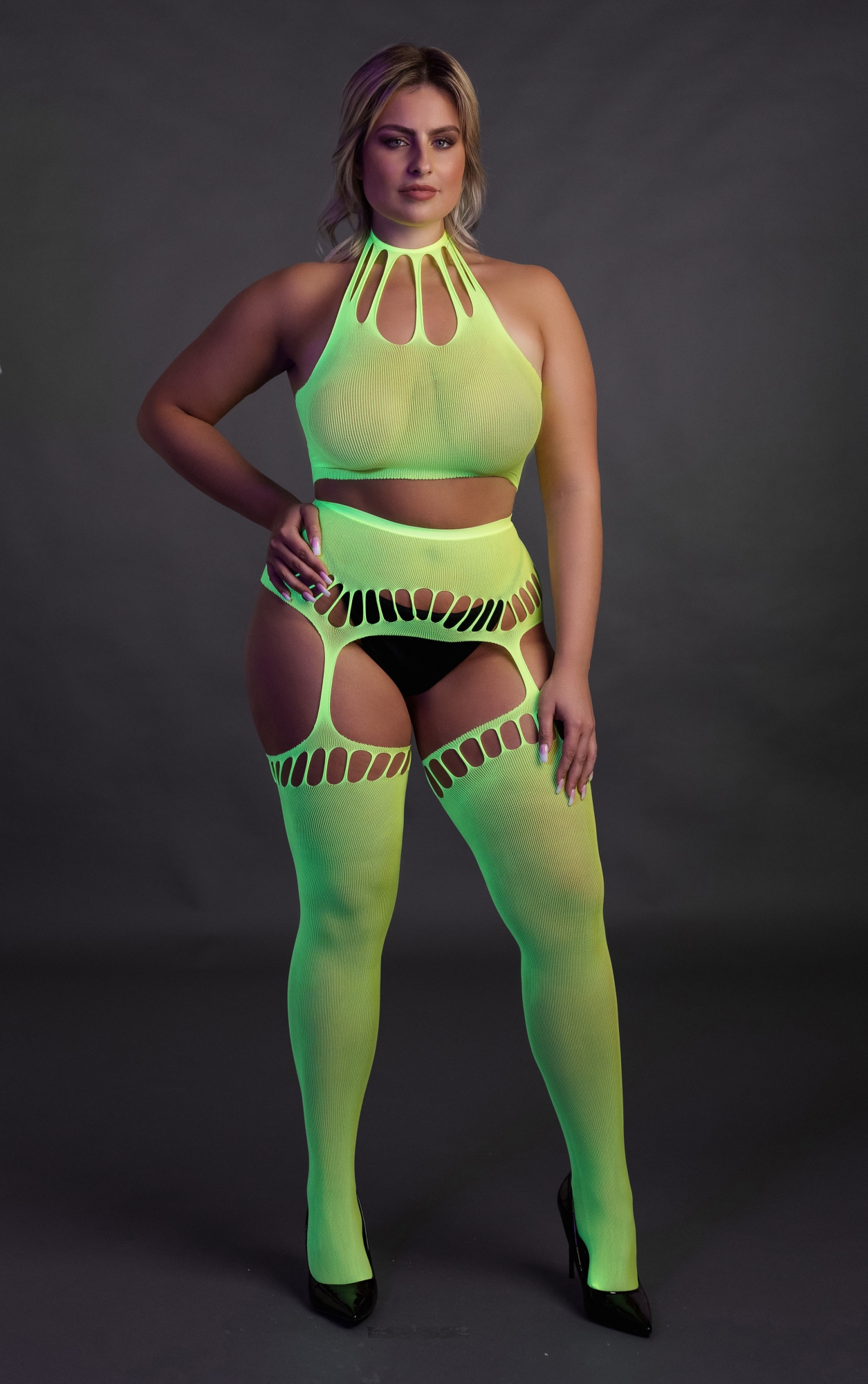 Эротическое топ в комлекте с чулками two piece with crop top and stockings - green - xl/xxxxl в Воронеже