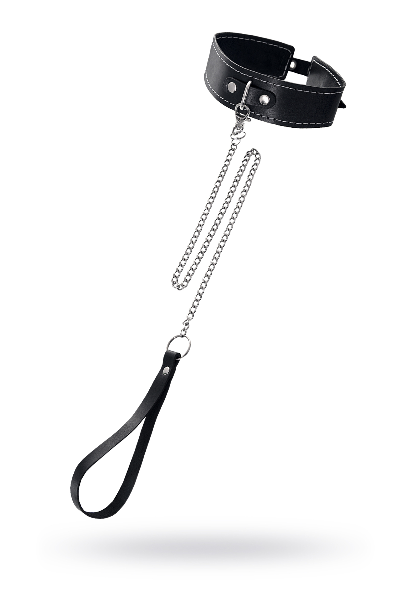 Ошейник Pecado BDSM, двухслойный с белой строчкой, натуральная кожа, черный