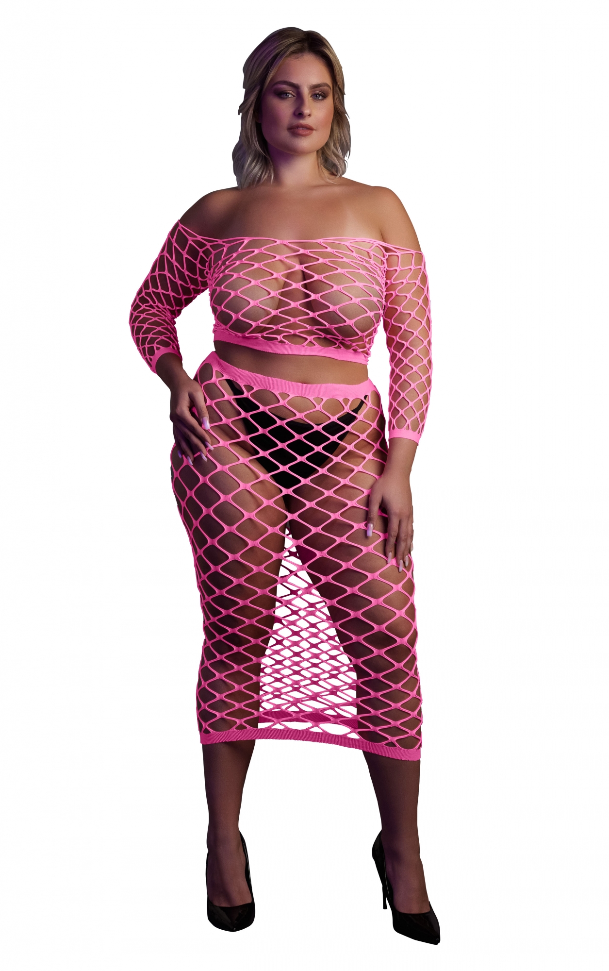 Эротическое топ с нижней юбкой long sleeve crop top and long skirt - pink - xl/xxxxl в Воронеже