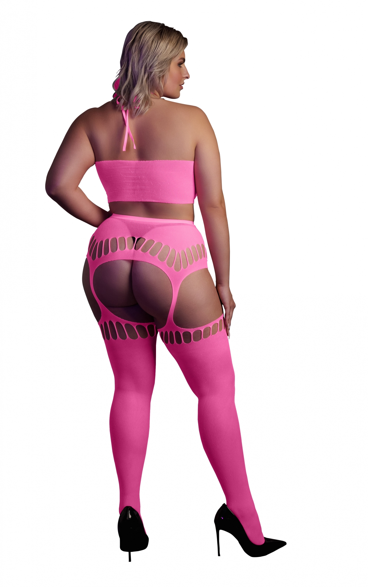 Эротическое неон комплект из топа с трусиками и чулками - xl/4xl в Воронеже