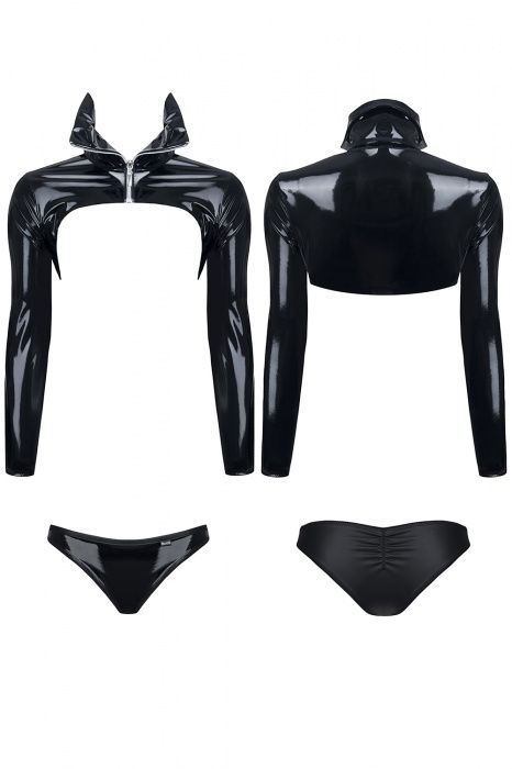 Эротическое комплект из жакета на молнии и трусиков demoniq nora, черный в Воронеже