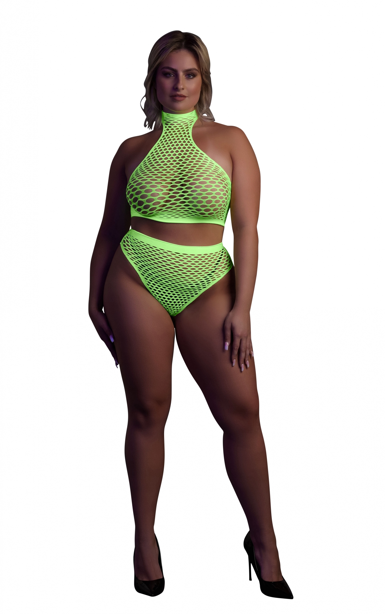 Эротическое топ в комлекте с чулками turtle neck and high waist slip - green - xl/xxxxl в Воронеже