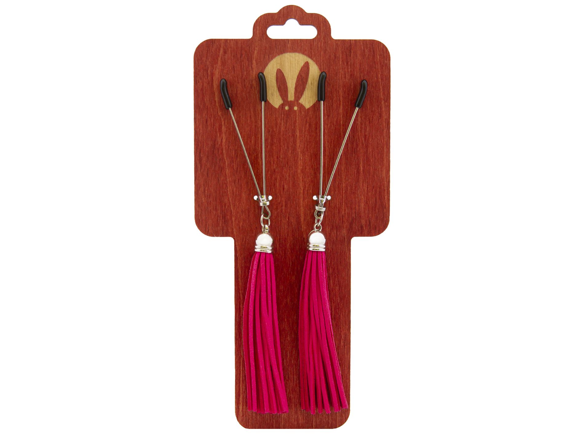 Зажимы-вилки на соски PinkRabbit с кисточками из замши, фуксия