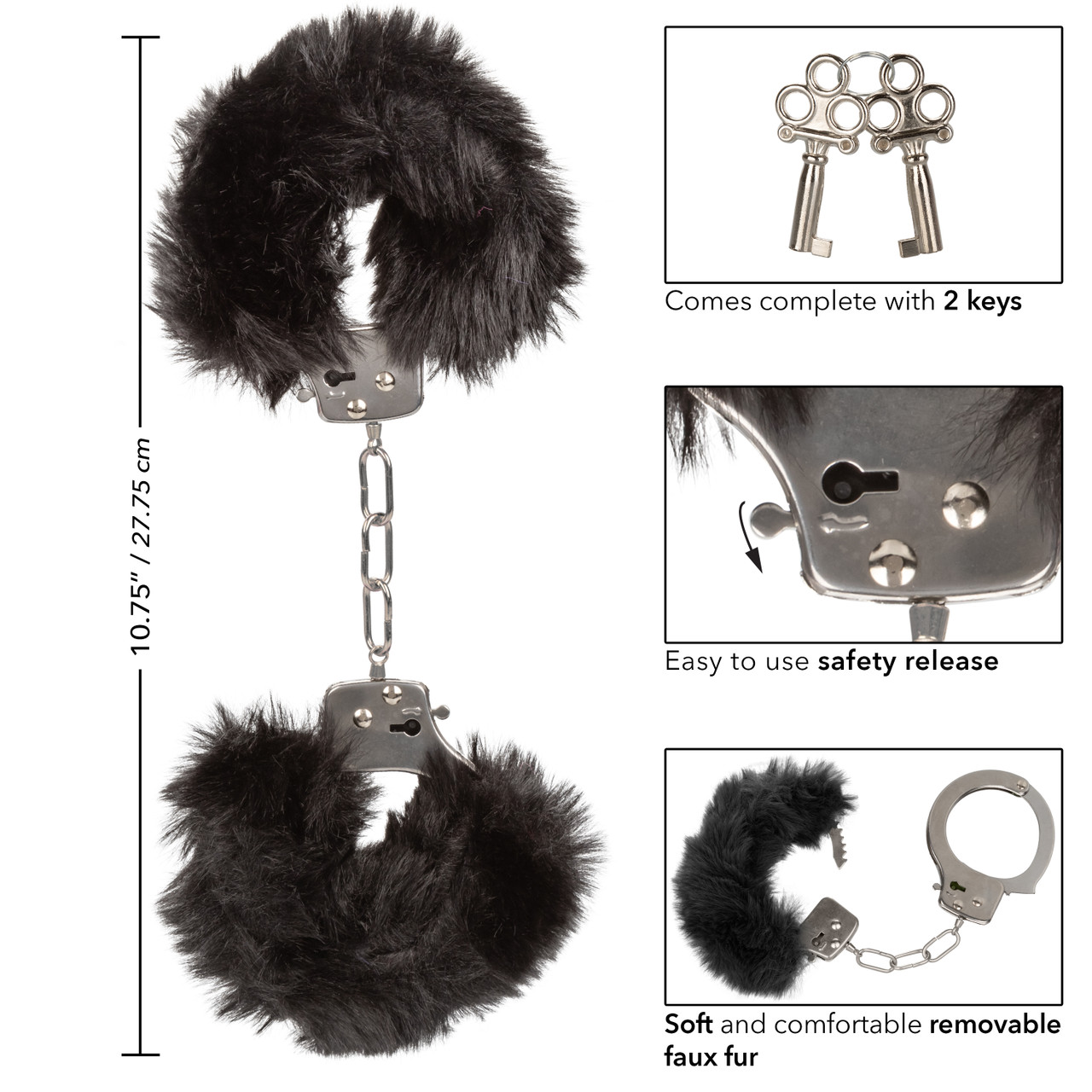 металлические наручники с искусственным мехом ultra fluffy furry cuffs-black в Воронеже
