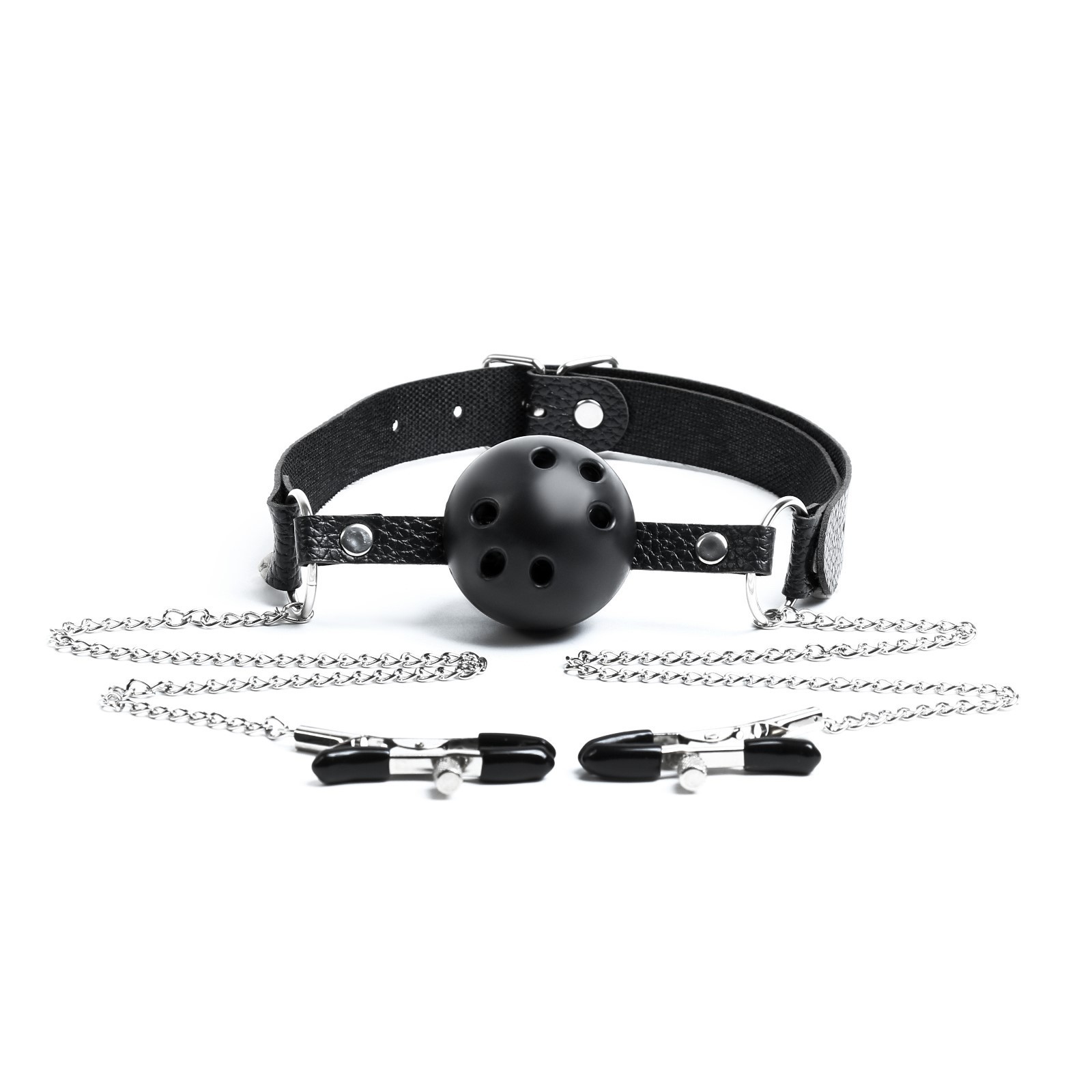 кляп бдсм оки-чпоки, кляп с зажимами для сосков, кожа, металл, черный в Воронеже