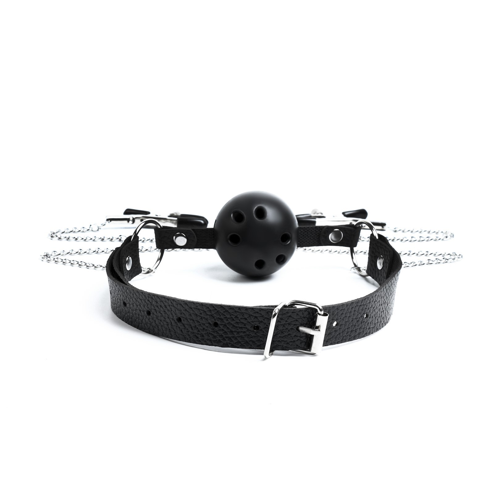 кляп бдсм оки-чпоки, кляп с зажимами для сосков, кожа, металл, черный в Воронеже