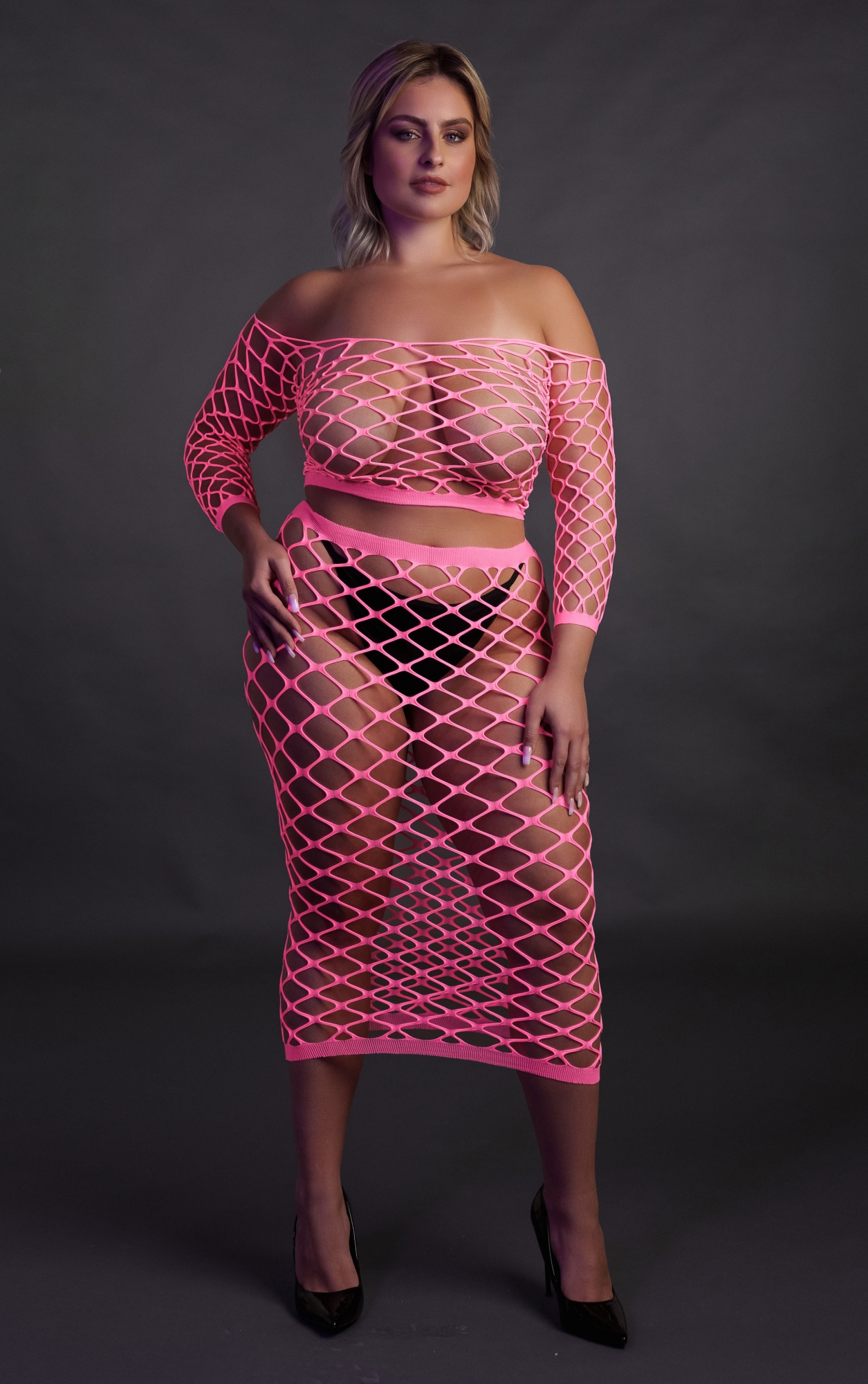 Эротическое топ с нижней юбкой long sleeve crop top and long skirt - pink - xl/xxxxl в Воронеже