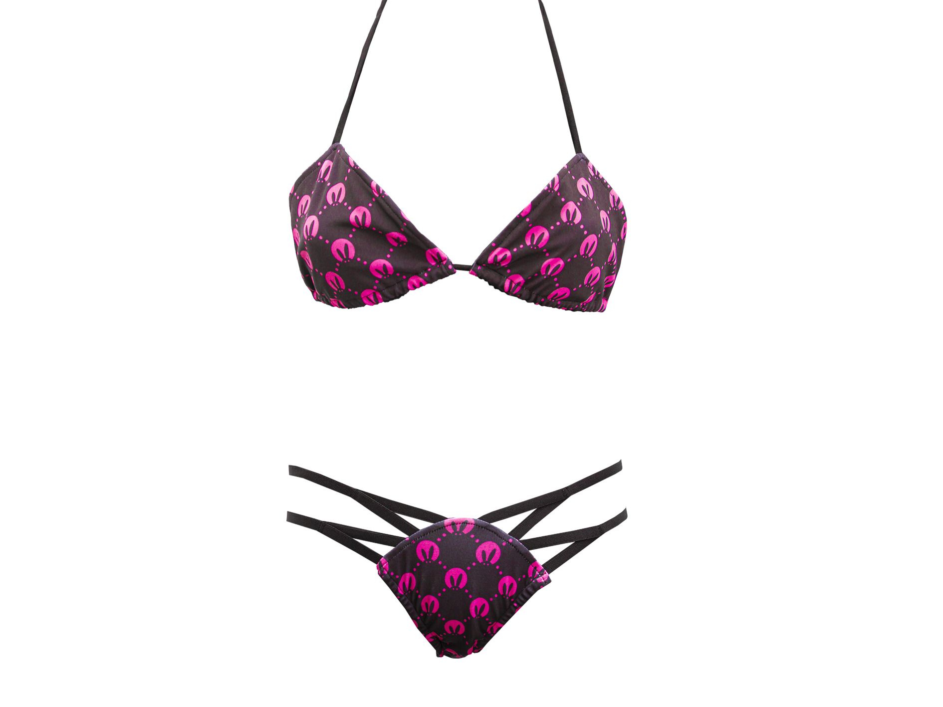 Эротическое купальник-бикини женский pinkrabbit черно-розовый с паттерном в Воронеже