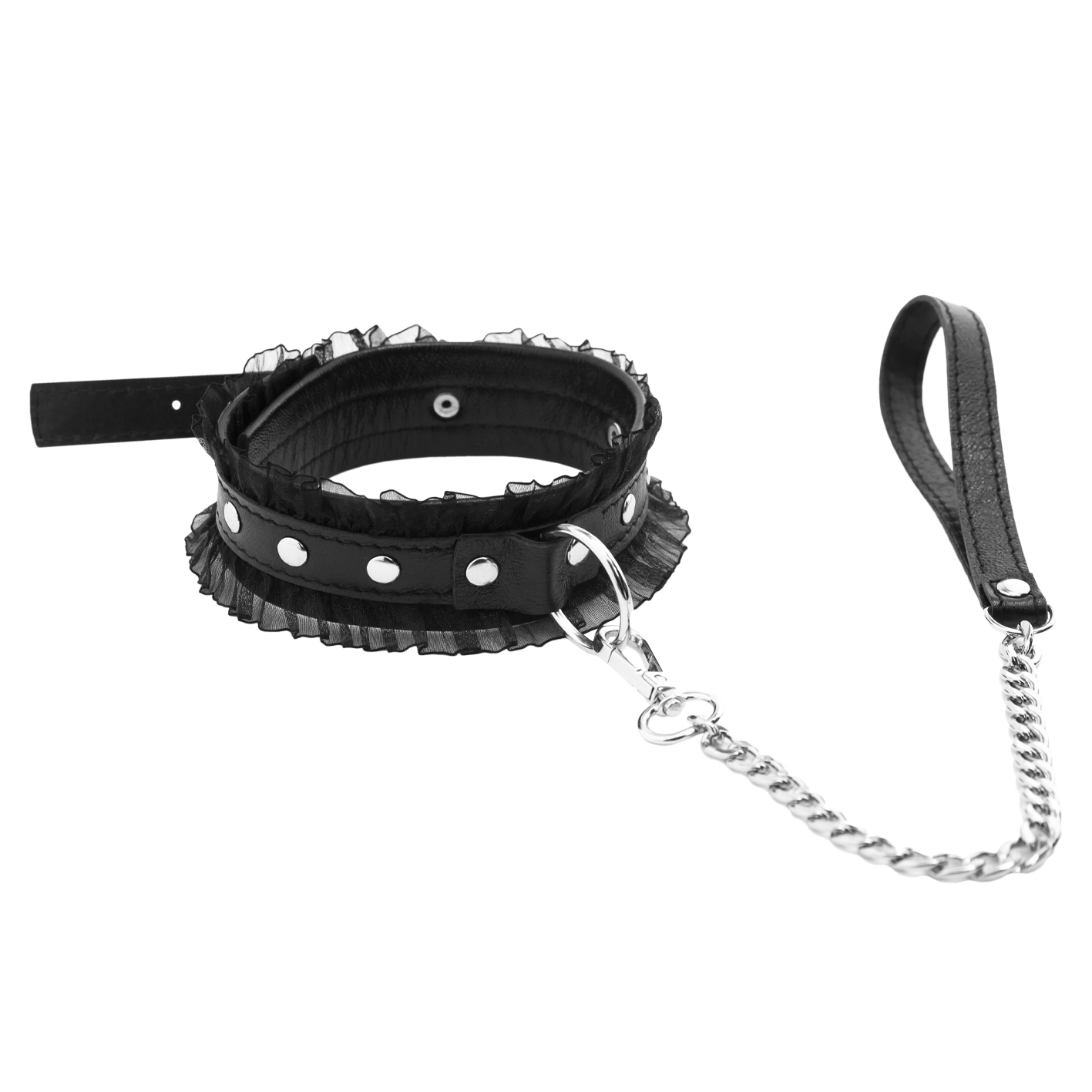 Ошейник PinkRabbit "Шик" с поводком-цепью, чёрный