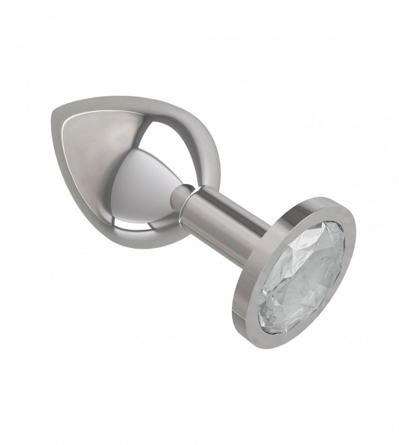 Анальная втулка Silver средняя c прозрачным кристаллом