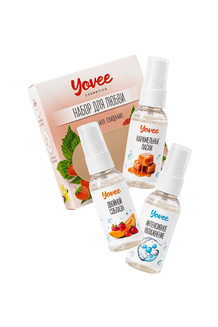 набор гелей-смазок yovee для любви (721008+721014+721052), вкус(клубн/дыня+карам)+увл(гиалур),3х50мл в Воронеже
